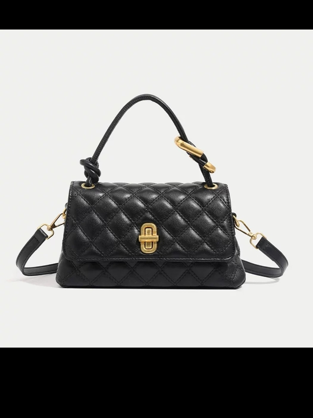 Quilted Top-Handle Crossbody Bag in Black with Gold Hardware